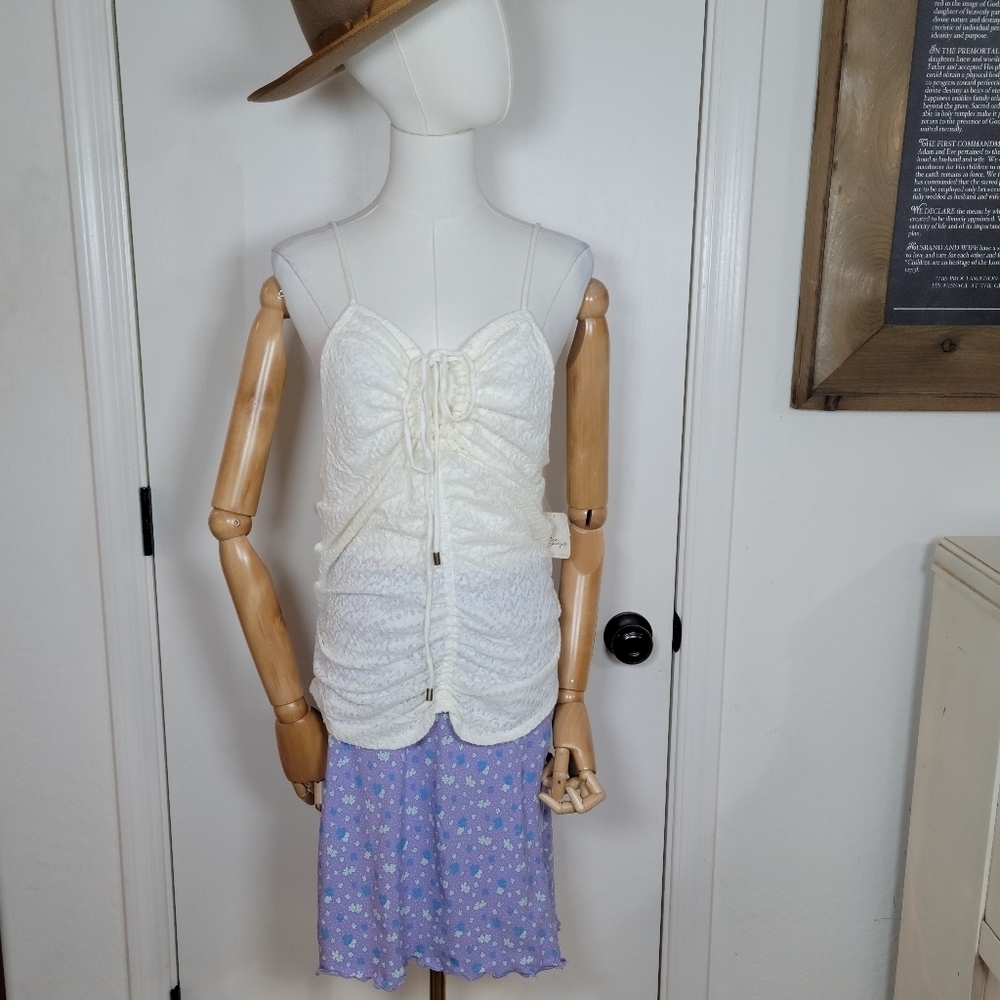 Free People Love Her Scrunch Lace Floral Tank Size XL